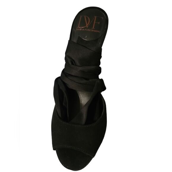DVF Black Suede Lace Up Heels Size 7M - Picture 3 of 9